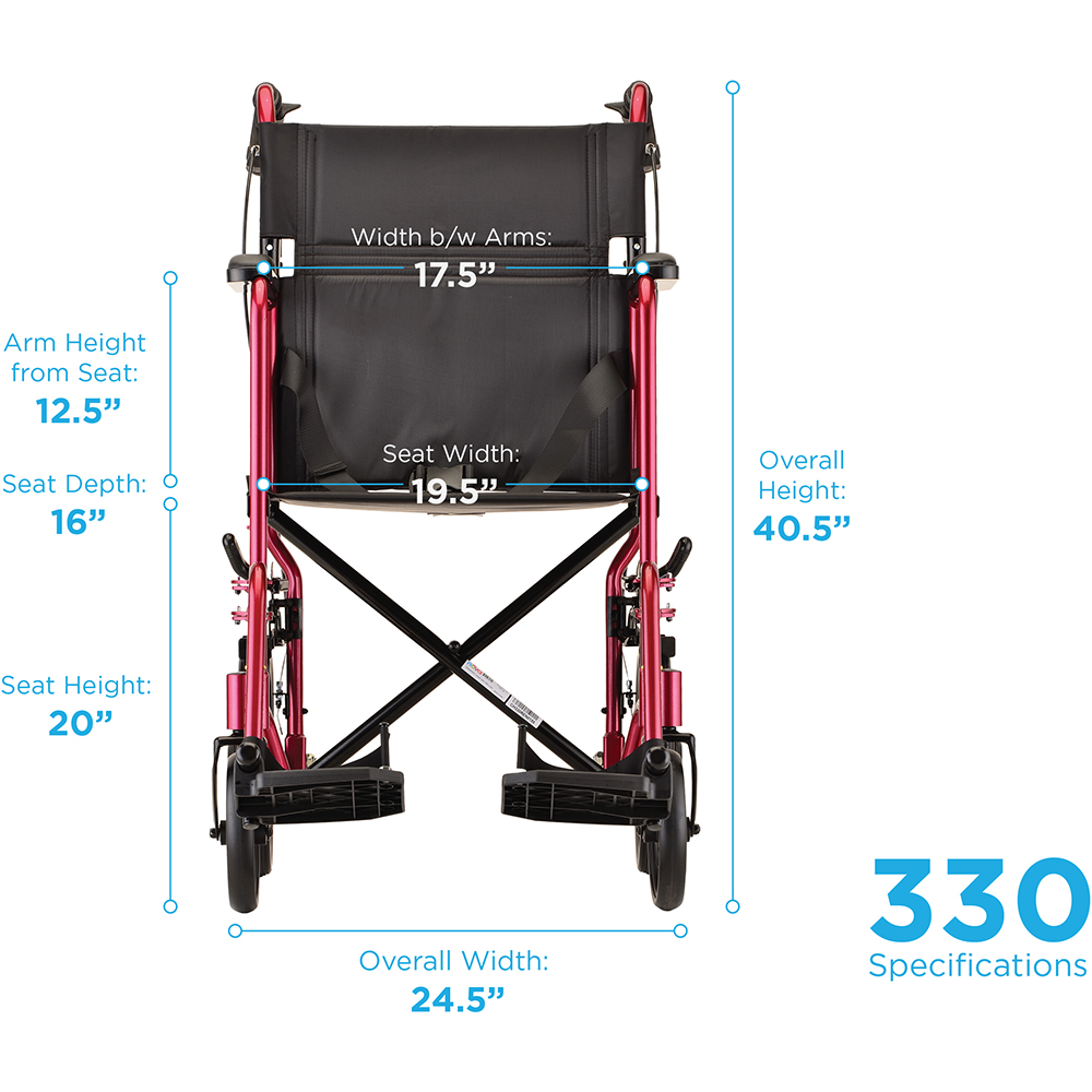 TRANSPORT CHAIR 20" RED MEASUREMENTS